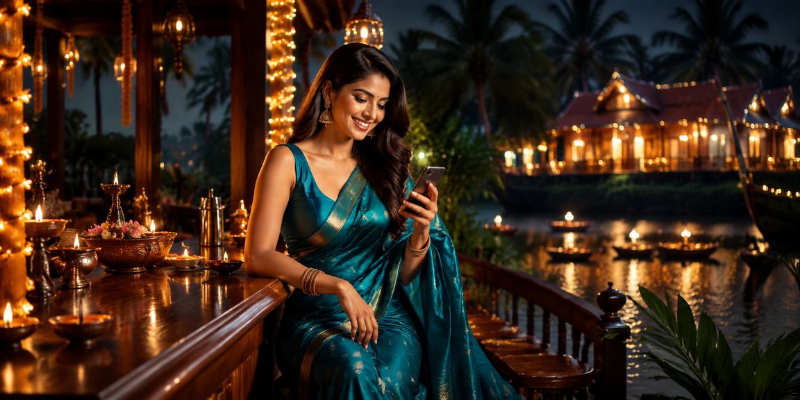 Indian woman using casino app on smartphone